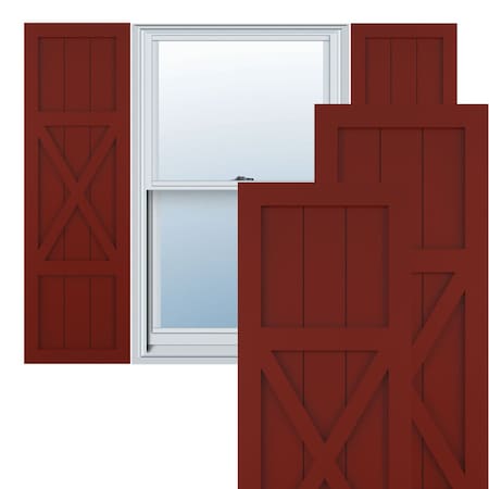 True Fit PVC Center X-Board Farmhouse Fixed Mount Shutters, Pepper Red , 12W X 55H